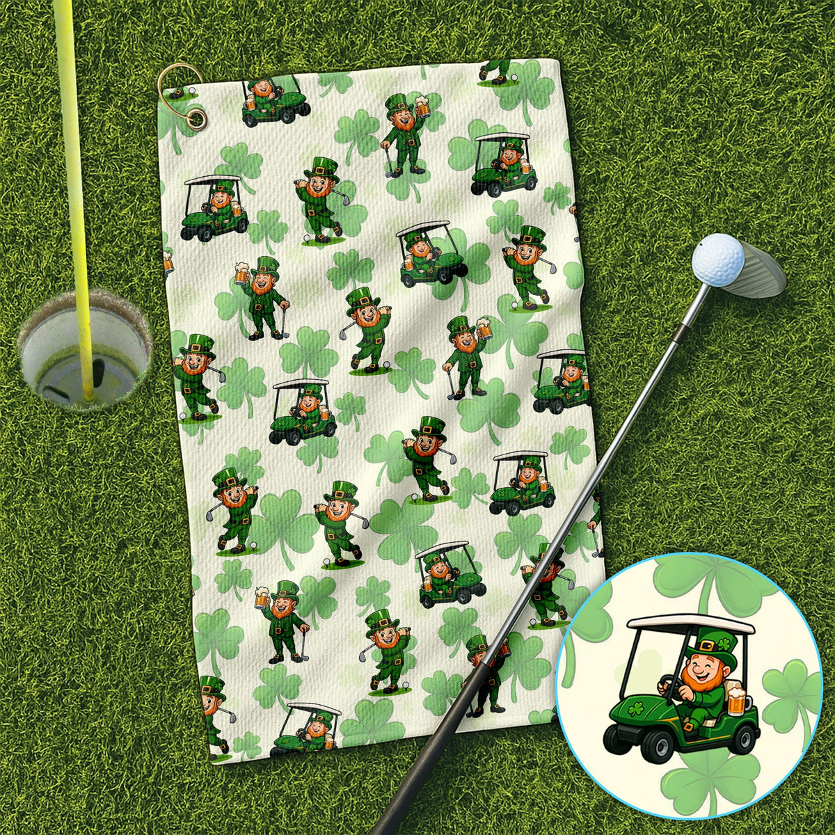 St. Patrick Leprechaun Golf Pattern Towel, Funny Golf Towels For Men, Golf Gift For Golfer