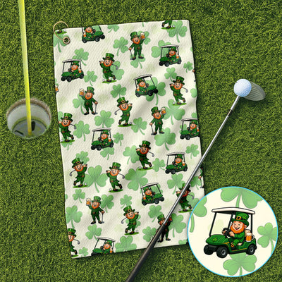 St. Patrick Leprechaun Golf Pattern Towel, Funny Golf Towels For Men, Golf Gift For Golfer