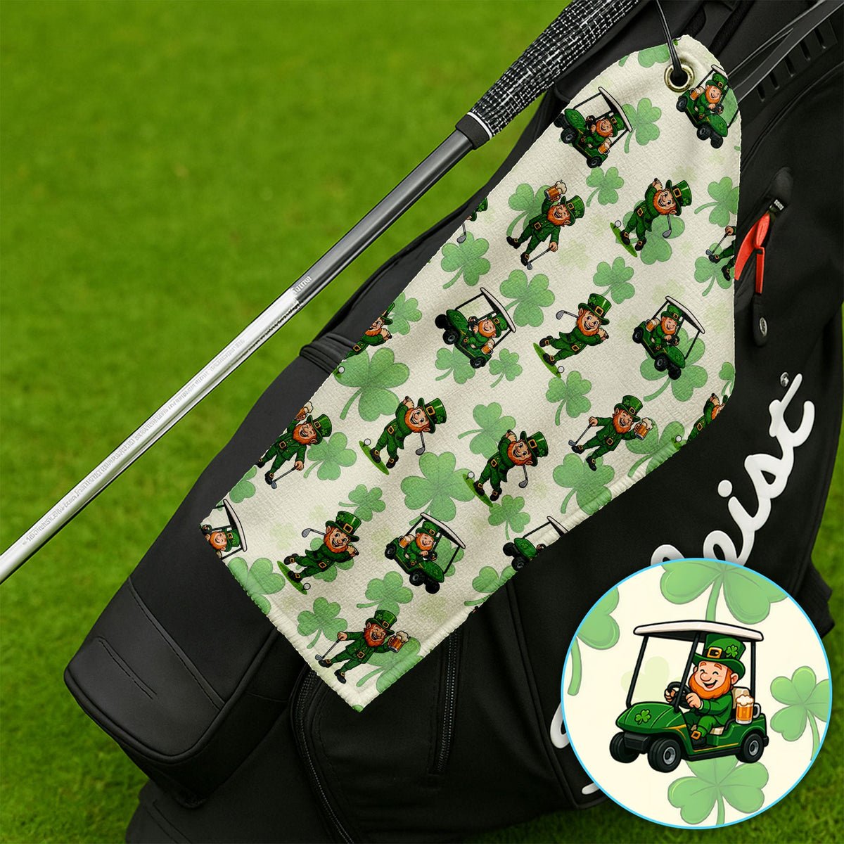 St. Patrick Leprechaun Golf Pattern Towel, Funny Golf Towels For Men, Golf Gift For Golfer