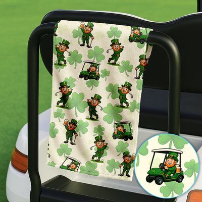 St. Patrick Leprechaun Golf Pattern Towel, Funny Golf Towels For Men, Golf Gift For Golfer