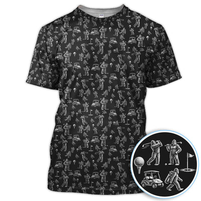 Funny Bigfoot Pattern Golf Polos, Squatch Bigfoot Golf Shirt For Men, Crazy Golf Gift For Golfer