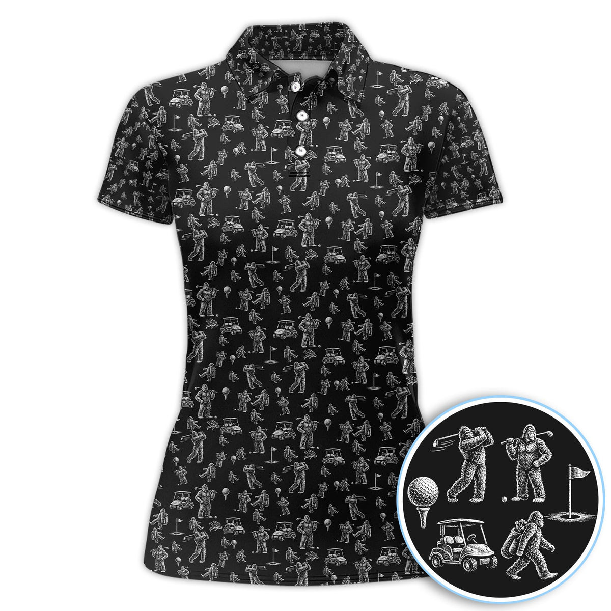 Funny Bigfoot Pattern Golf Polos, Squatch Bigfoot Golf Shirt For Men, Crazy Golf Gift For Golfer