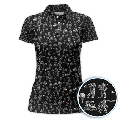 Funny Bigfoot Pattern Golf Polos, Squatch Bigfoot Golf Shirt For Men, Crazy Golf Gift For Golfer