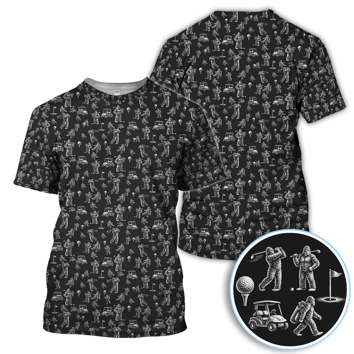 Funny Bigfoot Pattern Golf Polos, Squatch Bigfoot Golf Shirt For Men, Crazy Golf Gift For Golfer
