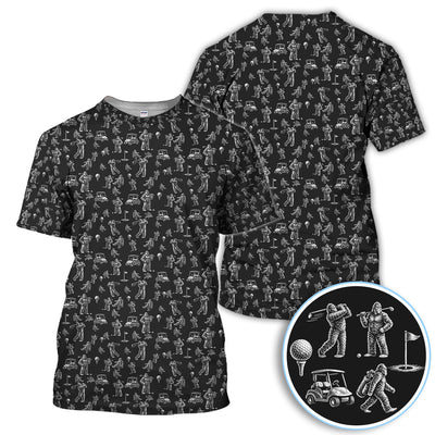 Funny Bigfoot Pattern Golf Polos, Squatch Bigfoot Golf Shirt For Men, Crazy Golf Gift For Golfer