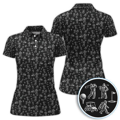 Funny Bigfoot Pattern Golf Polos, Squatch Bigfoot Golf Shirt For Men, Crazy Golf Gift For Golfer