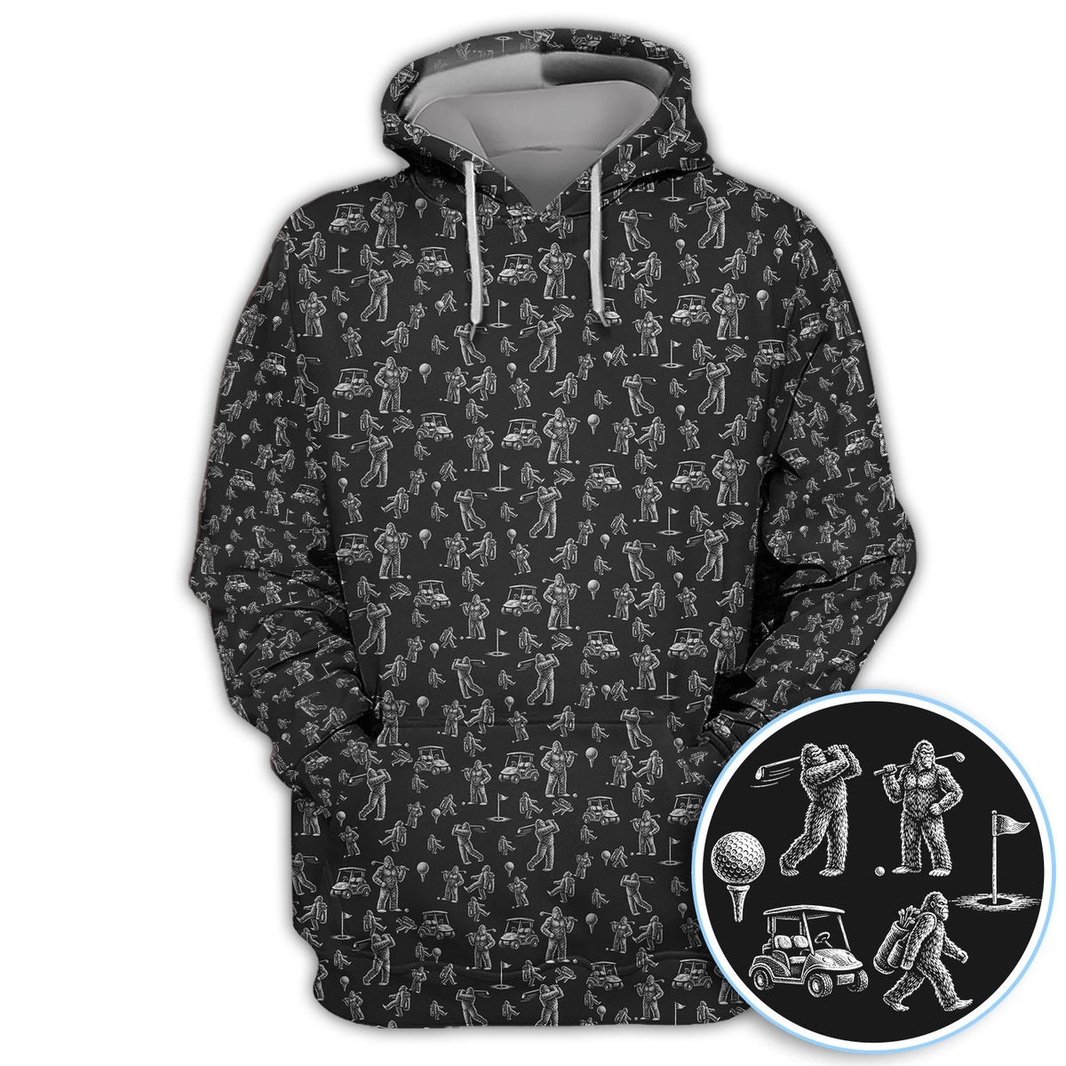 Funny Bigfoot Pattern Golf Polos, Squatch Bigfoot Golf Shirt For Men, Crazy Golf Gift For Golfer