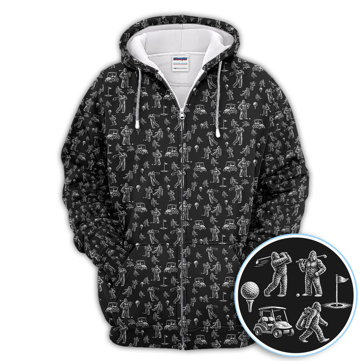 Funny Bigfoot Pattern Golf Polos, Squatch Bigfoot Golf Shirt For Men, Crazy Golf Gift For Golfer