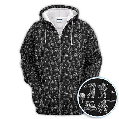 Funny Bigfoot Pattern Golf Polos, Squatch Bigfoot Golf Shirt For Men, Crazy Golf Gift For Golfer