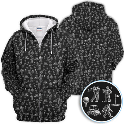 Funny Bigfoot Pattern Golf Polos, Squatch Bigfoot Golf Shirt For Men, Crazy Golf Gift For Golfer
