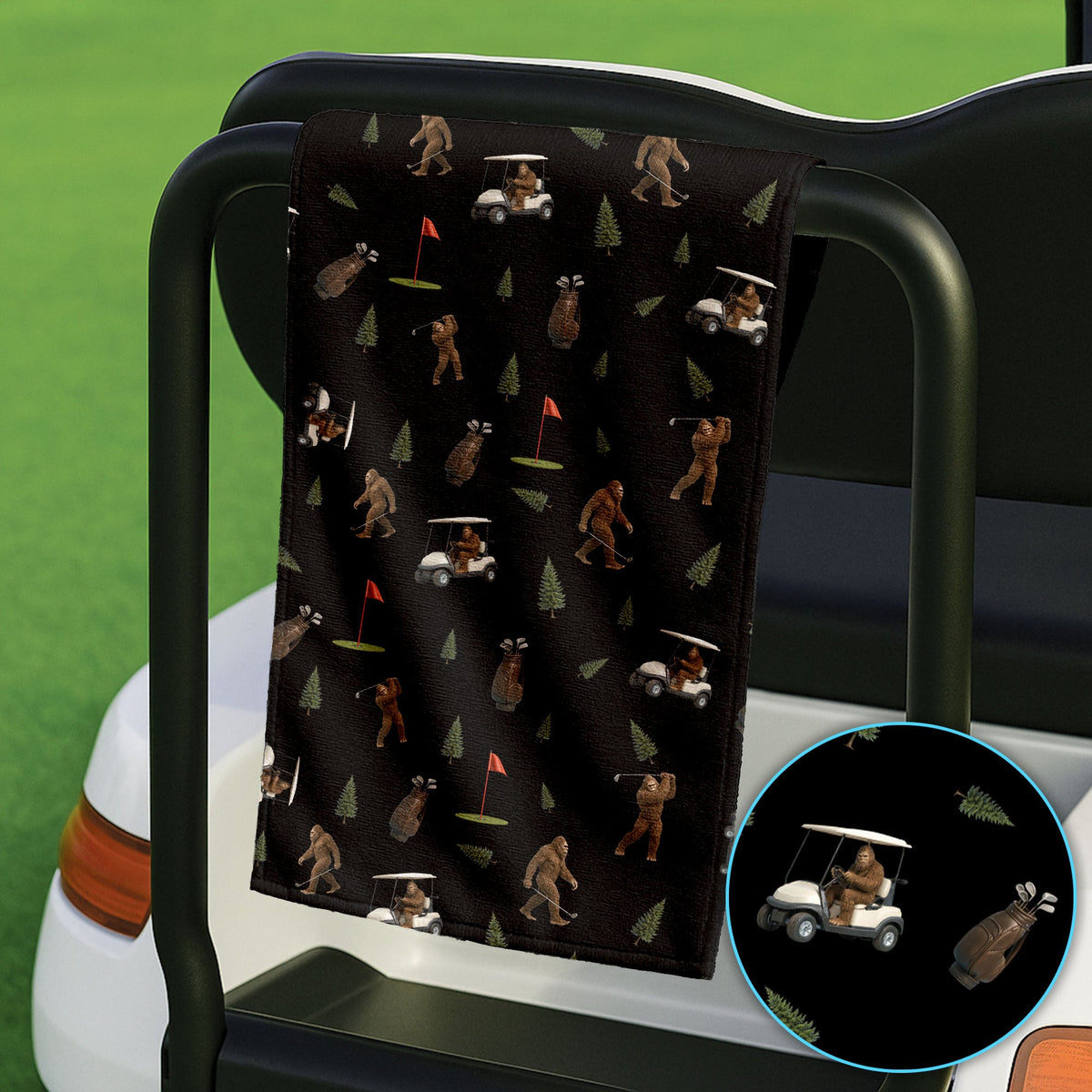 Funny Bigfoot Pattern Golf Towel, Bigfoot Golf Towels For Men, Crazy Golf Gift For Golfer