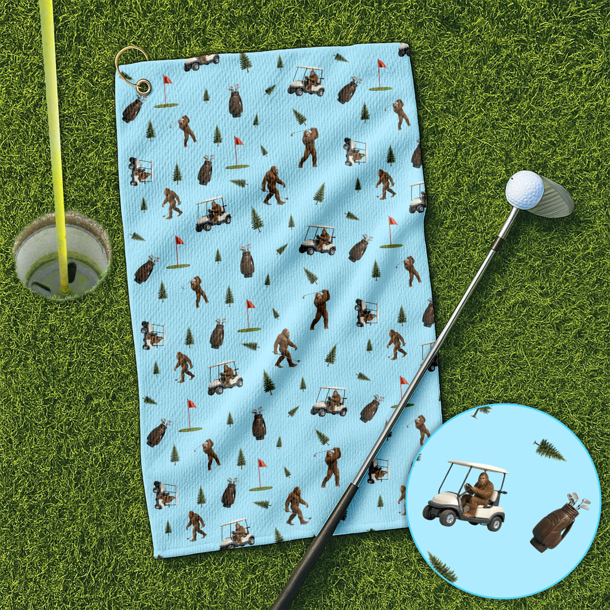 Funny Bigfoot Pattern Golf Towel, Bigfoot Golf Towels For Men, Crazy Golf Gift For Golfer
