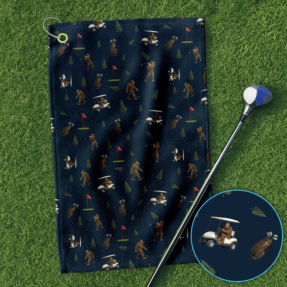 Funny Bigfoot Pattern Golf Towel, Bigfoot Golf Towels For Men, Crazy Golf Gift For Golfer