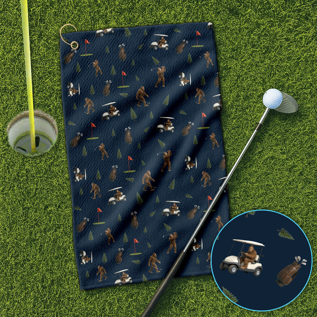 Funny Bigfoot Pattern Golf Towel, Bigfoot Golf Towels For Men, Crazy Golf Gift For Golfer