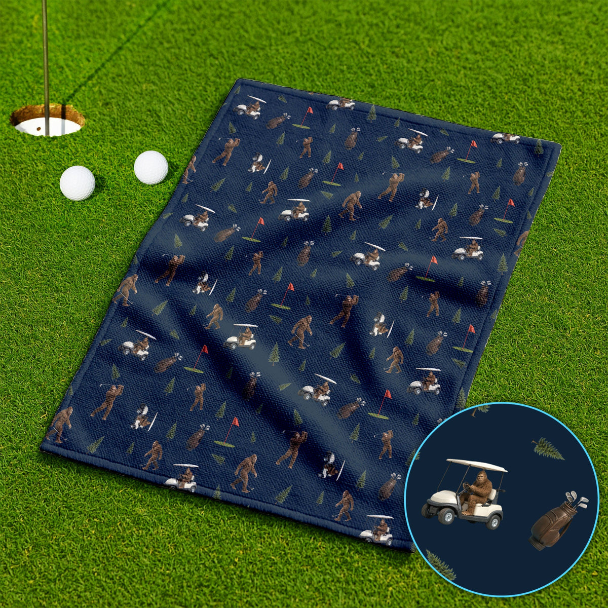 Funny Bigfoot Pattern Golf Towel, Bigfoot Golf Towels For Men, Crazy Golf Gift For Golfer