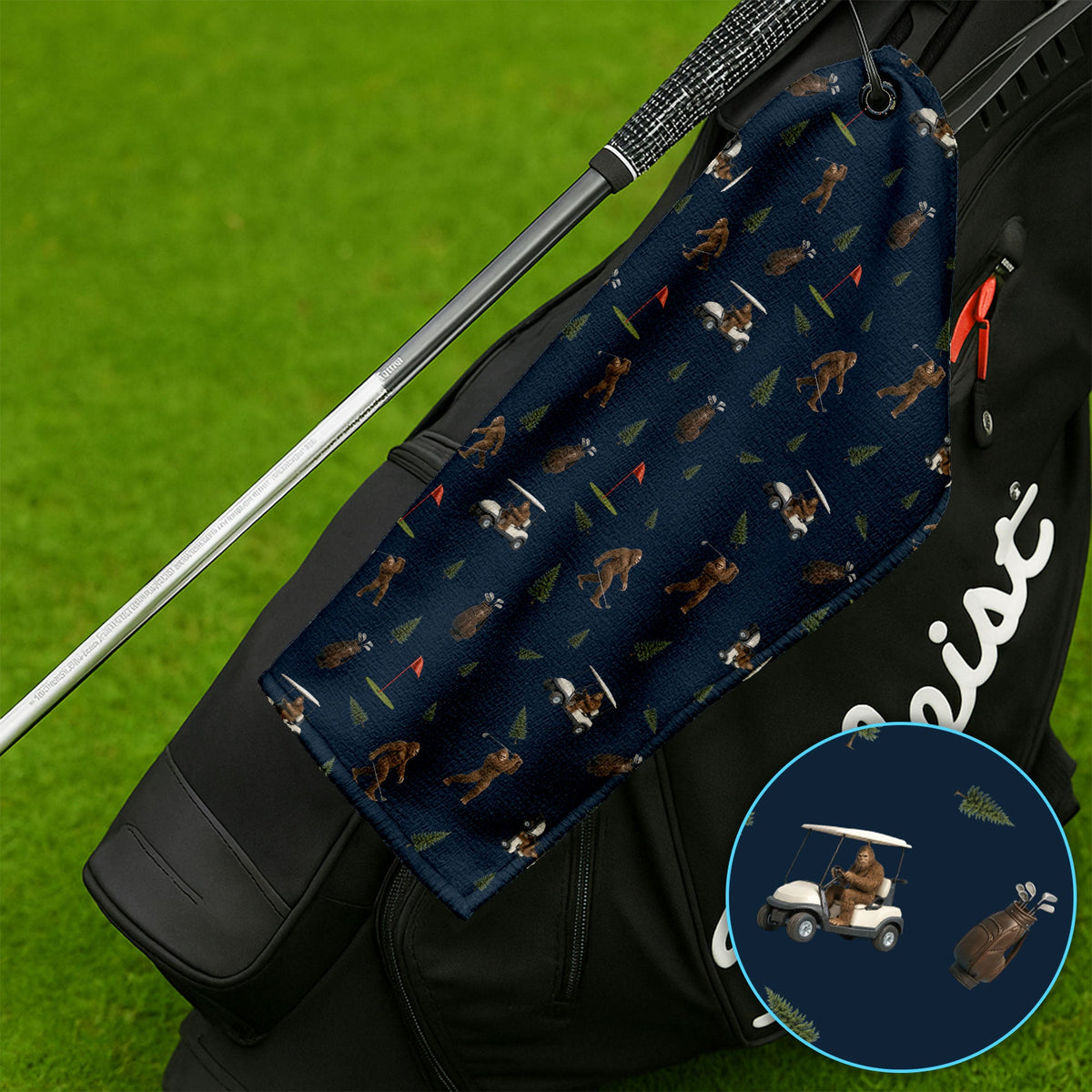 Funny Bigfoot Pattern Golf Towel, Bigfoot Golf Towels For Men, Crazy Golf Gift For Golfer