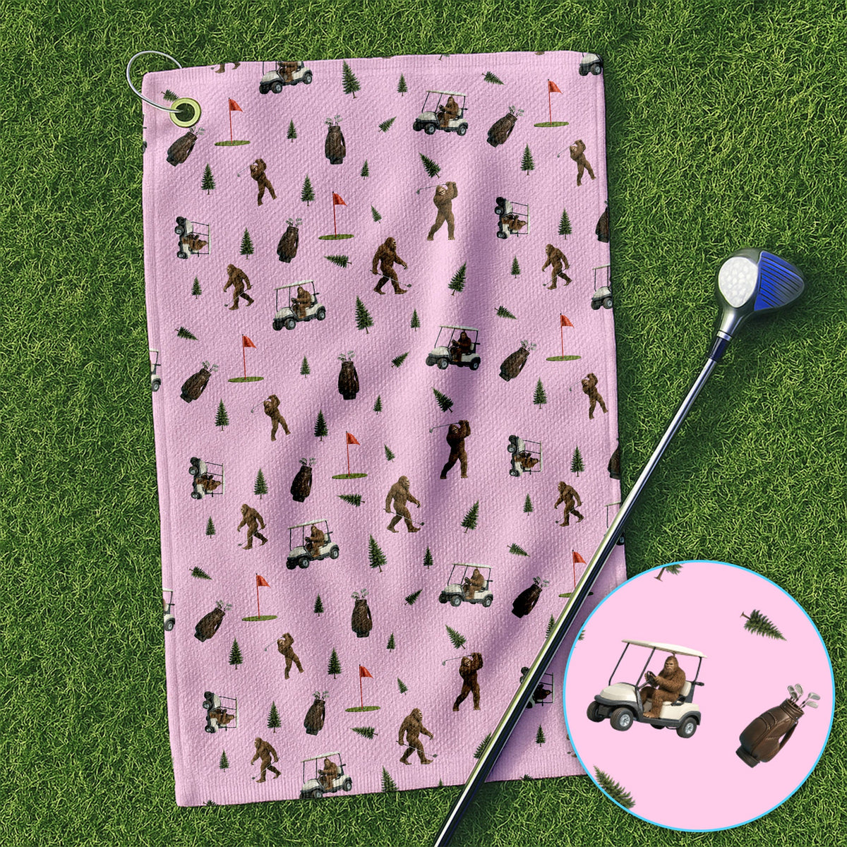 Funny Bigfoot Pattern Golf Towel, Bigfoot Golf Towels For Men, Crazy Golf Gift For Golfer