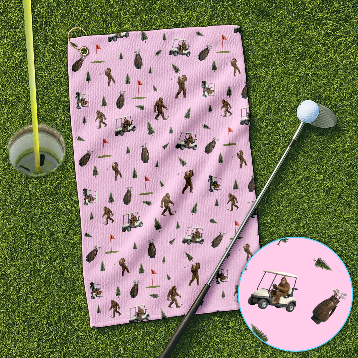 Funny Bigfoot Pattern Golf Towel, Bigfoot Golf Towels For Men, Crazy Golf Gift For Golfer