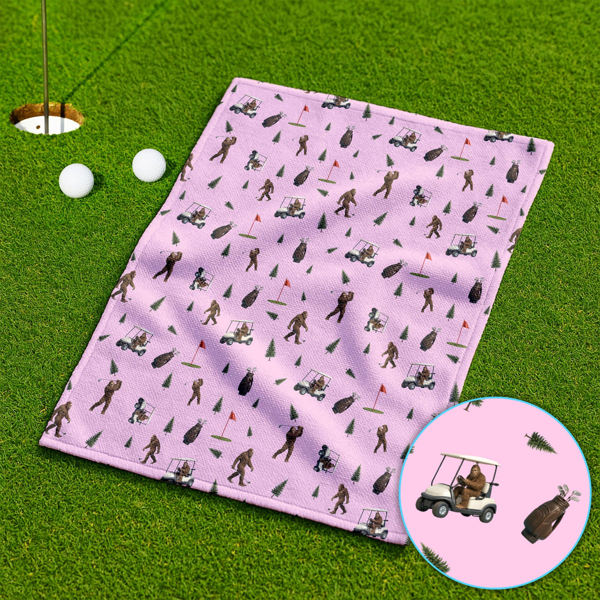 Funny Bigfoot Pattern Golf Towel, Bigfoot Golf Towels For Men, Crazy Golf Gift For Golfer
