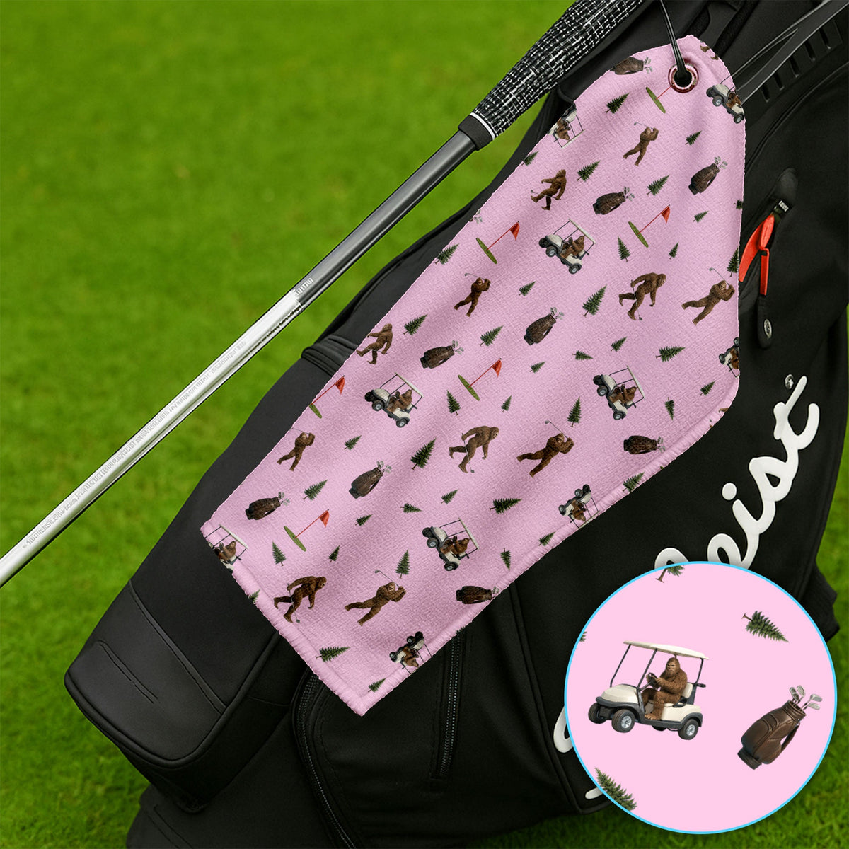 Funny Bigfoot Pattern Golf Towel, Bigfoot Golf Towels For Men, Crazy Golf Gift For Golfer