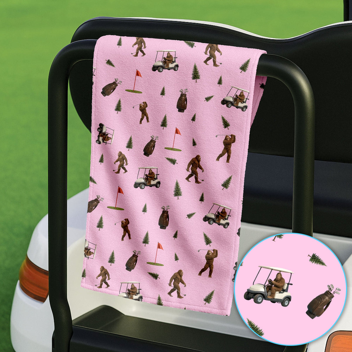 Funny Bigfoot Pattern Golf Towel, Bigfoot Golf Towels For Men, Crazy Golf Gift For Golfer