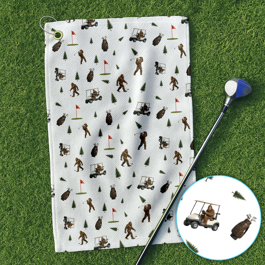 Funny Bigfoot Pattern Golf Towel, Bigfoot Golf Towels For Men, Crazy Golf Gift For Golfer