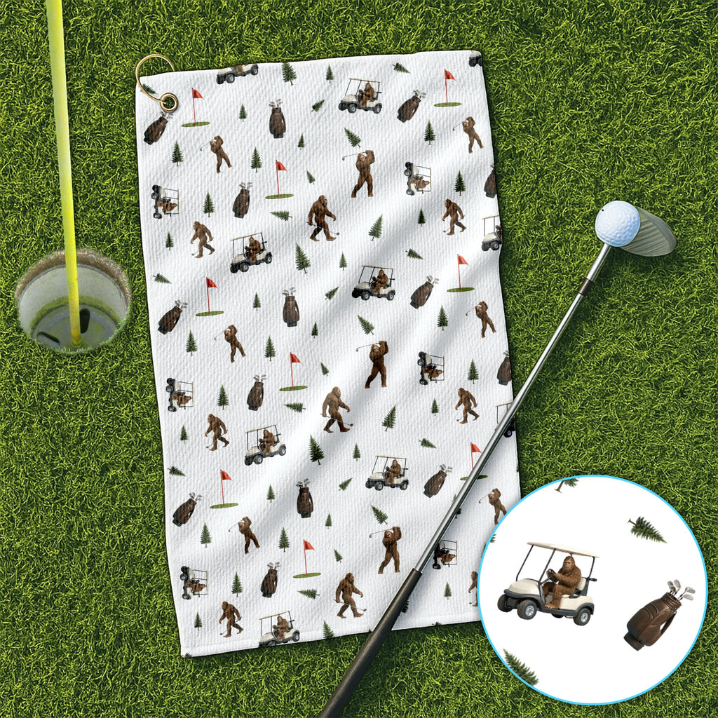 Funny Bigfoot Pattern Golf Towel, Bigfoot Golf Towels For Men, Crazy Golf Gift For Golfer