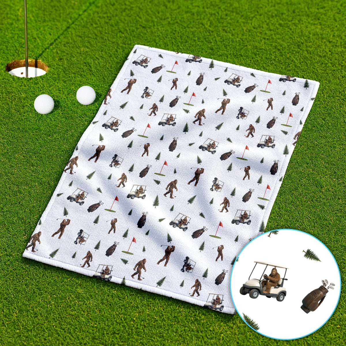 Funny Bigfoot Pattern Golf Towel, Bigfoot Golf Towels For Men, Crazy Golf Gift For Golfer