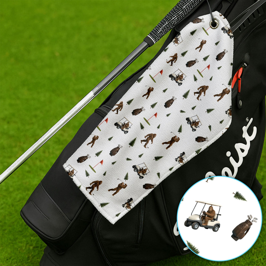 Funny Bigfoot Pattern Golf Towel, Bigfoot Golf Towels For Men, Crazy Golf Gift For Golfer