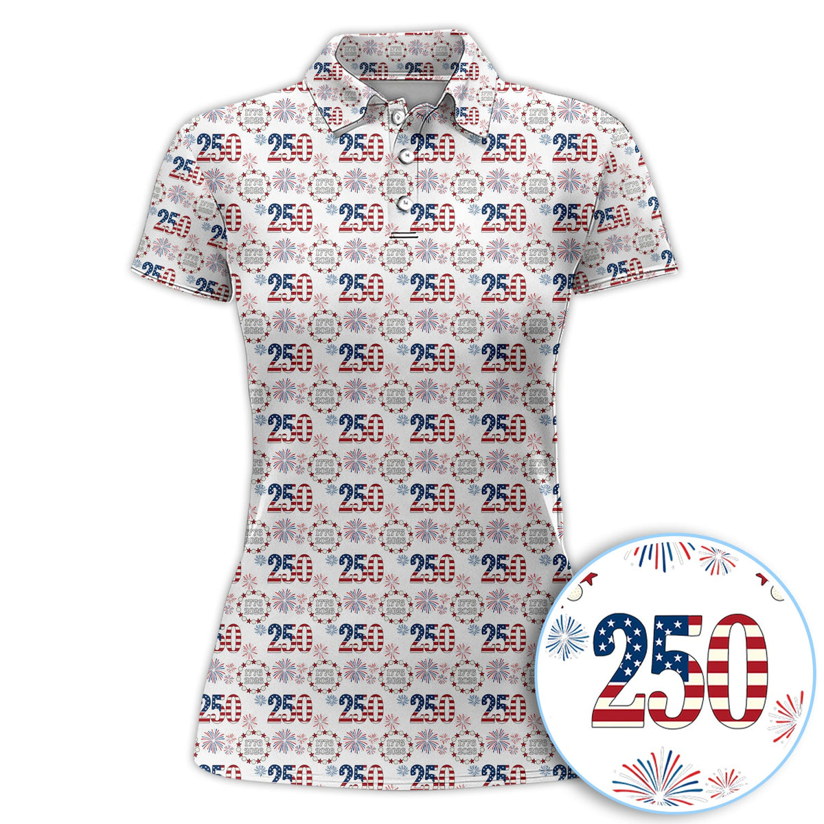 250 USA Birthday Pattern Golf Shirt, USA 250 Golf Polos For Men, Crazy Golf Shirt For Golfer