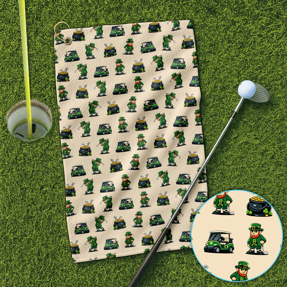 St. Patrick’s Day Pattern Golf Towel, Leprechaun Golf Towels, Funny Golf Gift For Men
