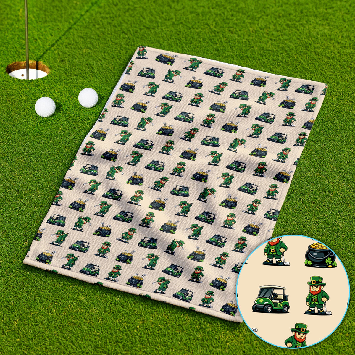 St. Patrick’s Day Pattern Golf Towel, Leprechaun Golf Towels, Funny Golf Gift For Men