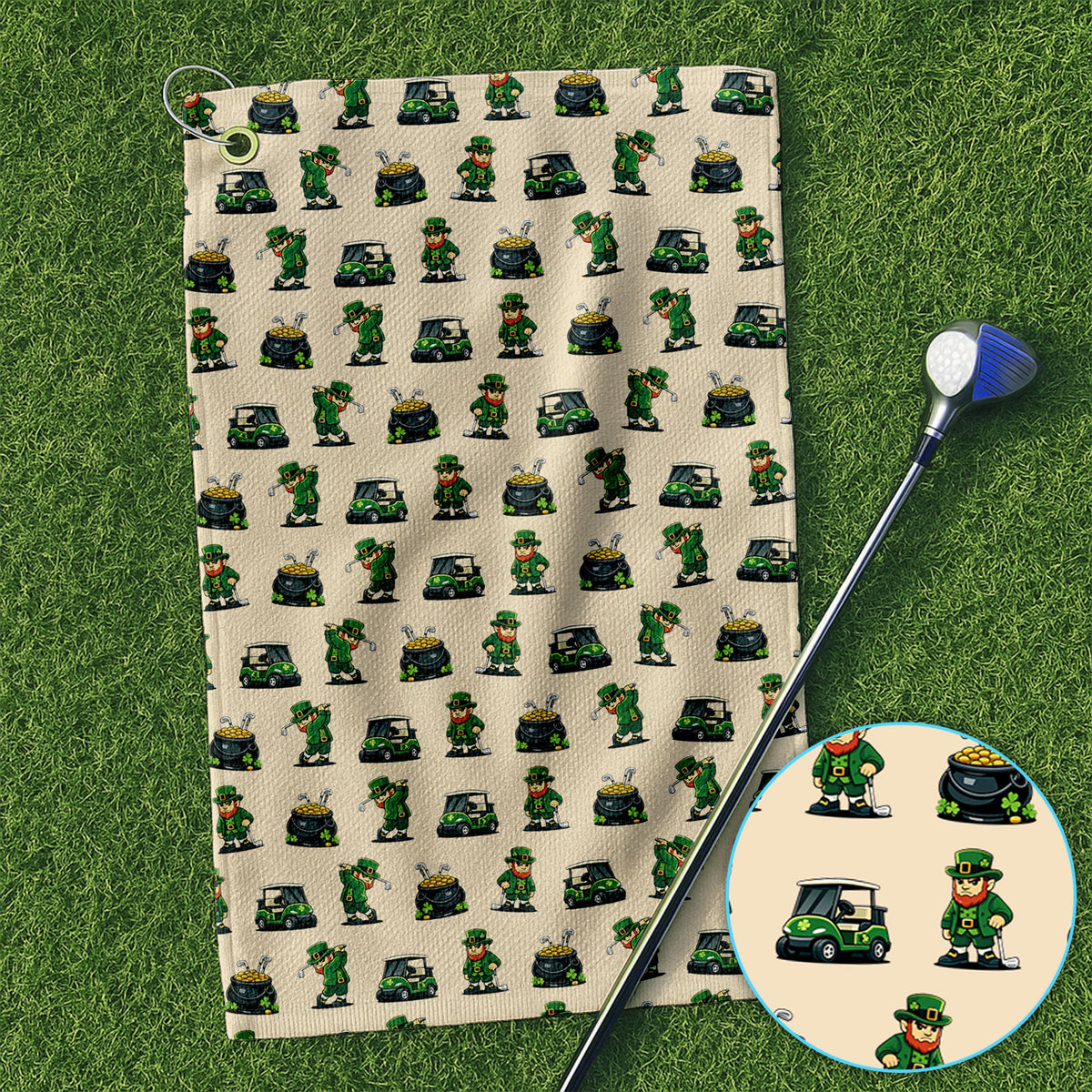 St. Patrick’s Day Pattern Golf Towel, Leprechaun Golf Towels, Funny Golf Gift For Men