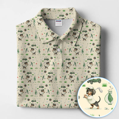 Funny Wiener Dog Golf Shirt, Dachshund Pattern Golf Polos, Crazy Golf Gift For Men