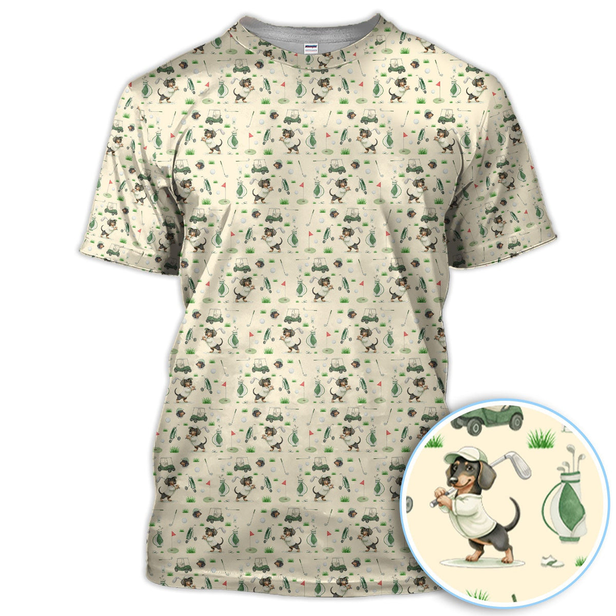 Funny Wiener Dog Golf Shirt, Dachshund Pattern Golf Polos, Crazy Golf Gift For Men