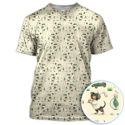 Funny Wiener Dog Golf Shirt, Dachshund Pattern Golf Polos, Crazy Golf Gift For Men
