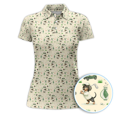 Funny Wiener Dog Golf Shirt, Dachshund Pattern Golf Polos, Crazy Golf Gift For Men