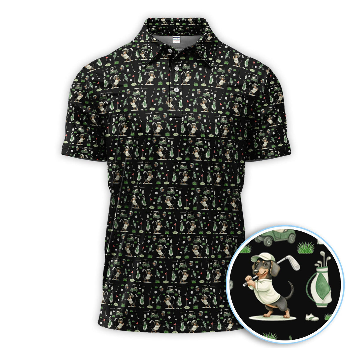 Funny Wiener Dog Golf Shirt, Dachshund Pattern Golf Polos, Crazy Golf Gift For Men