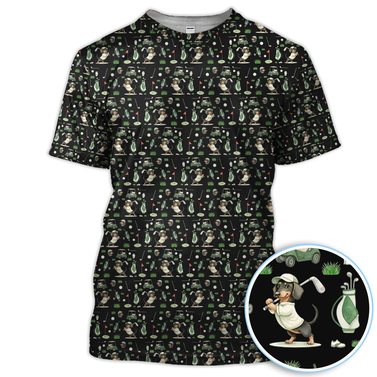 Funny Wiener Dog Golf Shirt, Dachshund Pattern Golf Polos, Crazy Golf Gift For Men