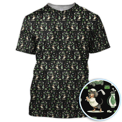 Funny Wiener Dog Golf Shirt, Dachshund Pattern Golf Polos, Crazy Golf Gift For Men