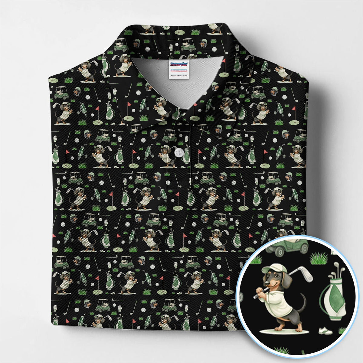 Funny Wiener Dog Golf Shirt, Dachshund Pattern Golf Polos, Crazy Golf Gift For Men