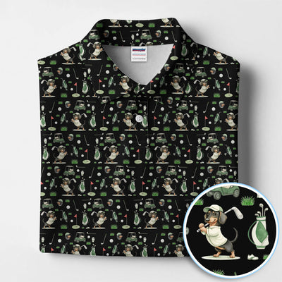 Funny Wiener Dog Golf Shirt, Dachshund Pattern Golf Polos, Crazy Golf Gift For Men