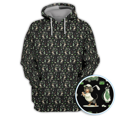 Funny Wiener Dog Golf Shirt, Dachshund Pattern Golf Polos, Crazy Golf Gift For Men