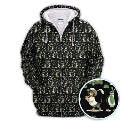 Funny Wiener Dog Golf Shirt, Dachshund Pattern Golf Polos, Crazy Golf Gift For Men