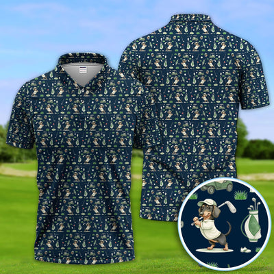 Funny Wiener Dog Golf Shirt, Dachshund Pattern Golf Polos, Crazy Golf Gift For Men