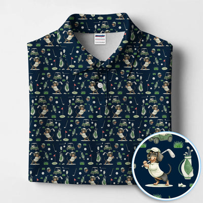 Funny Wiener Dog Golf Shirt, Dachshund Pattern Golf Polos, Crazy Golf Gift For Men