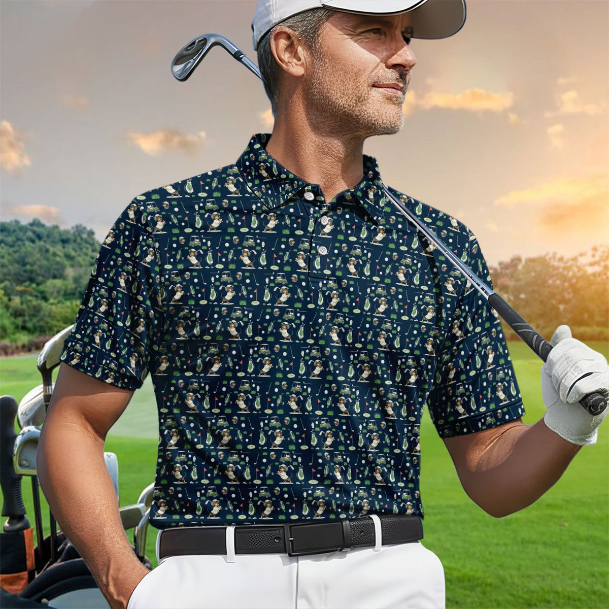 Funny Wiener Dog Golf Shirt, Dachshund Pattern Golf Polos, Crazy Golf Gift For Men