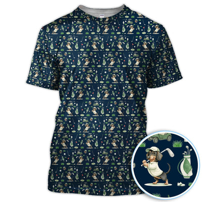 Funny Wiener Dog Golf Shirt, Dachshund Pattern Golf Polos, Crazy Golf Gift For Men