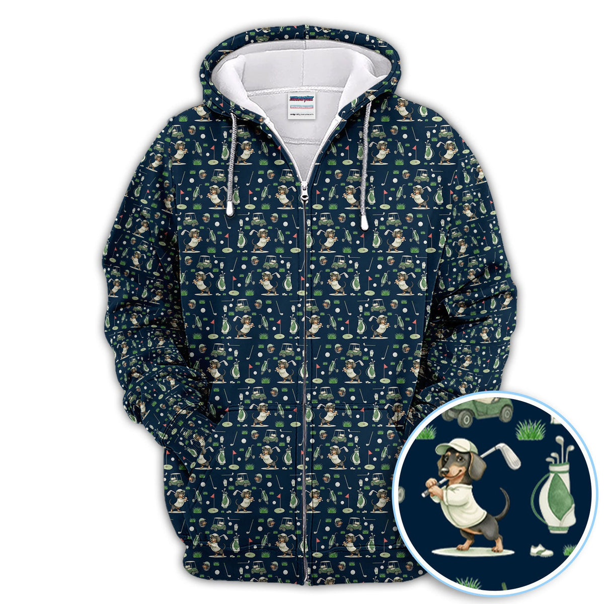 Funny Wiener Dog Golf Shirt, Dachshund Pattern Golf Polos, Crazy Golf Gift For Men