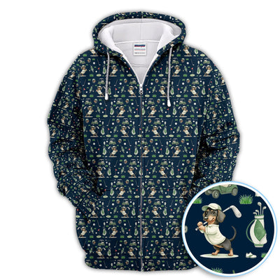 Funny Wiener Dog Golf Shirt, Dachshund Pattern Golf Polos, Crazy Golf Gift For Men